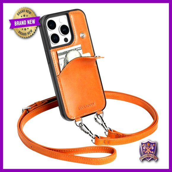 Genuine Leather Crossbody Phone Case with Expandable Card Holder Adjustable